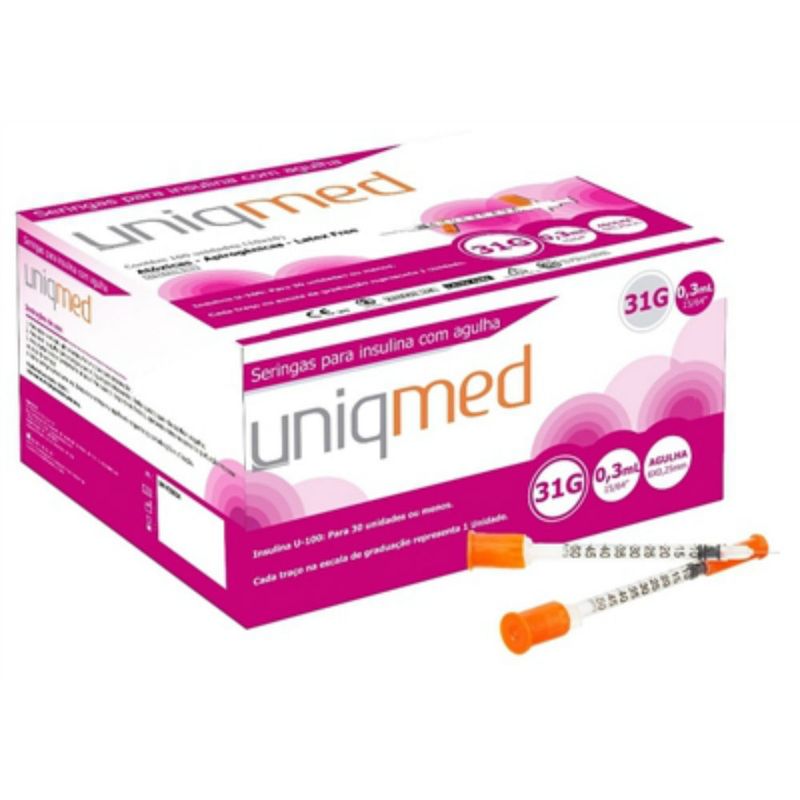 Seringas-p--Insulina-c--Agulha-31G-03ml-6mm---Uniqmed---Caixa-c--100-Unidades-Center-Medical