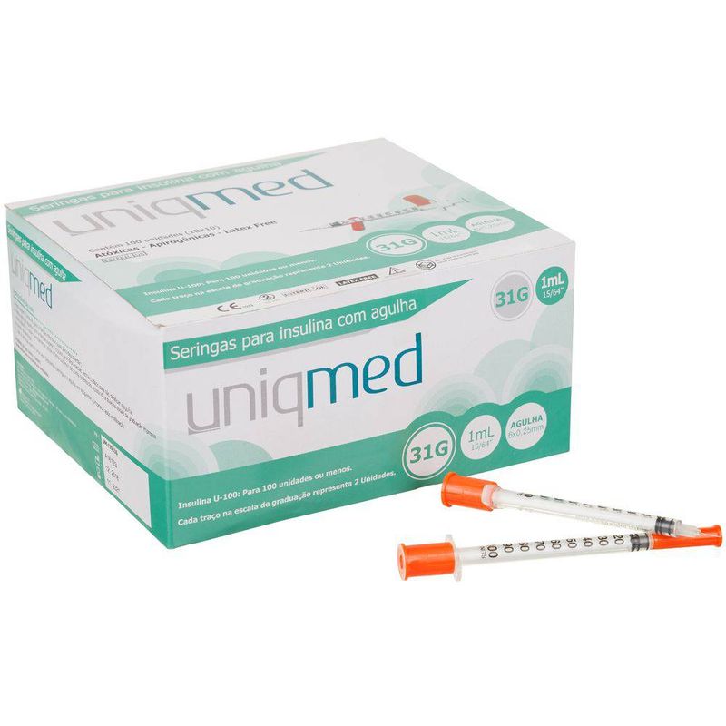 Seringas-p--Insulina-c--Agulha-31G-10ml-6mm---Uniqmed---Caixa-c--100-Unidades-Center-Medical