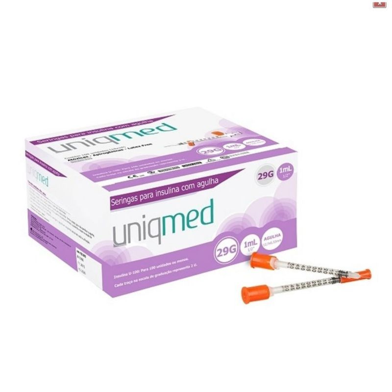 Seringas-p--Insulina-c--Agulha-29G-10ml-127mm---Uniqmed---Caixa-c--100-Unidades-Center-Medical