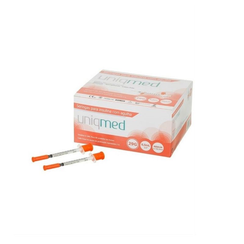 Seringas-p--Insulina-c--Agulha-29G-05ml-127mm---Uniqmed---Caixa-c--100-Unidades-Center-Medical