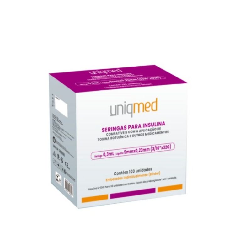 Seringas-p--Insulina-c--Agulha-32G-03mL-5mm-x-023mm---Uniqmed---Caixa-c--100-Unidades-Center-Medical