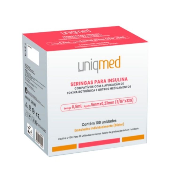 Seringas-para-insulina-c--Agulha-32G-05mL-5mm-x-023mm---Uniqmed---Caixa-c--100-Unidades-Center-Medical