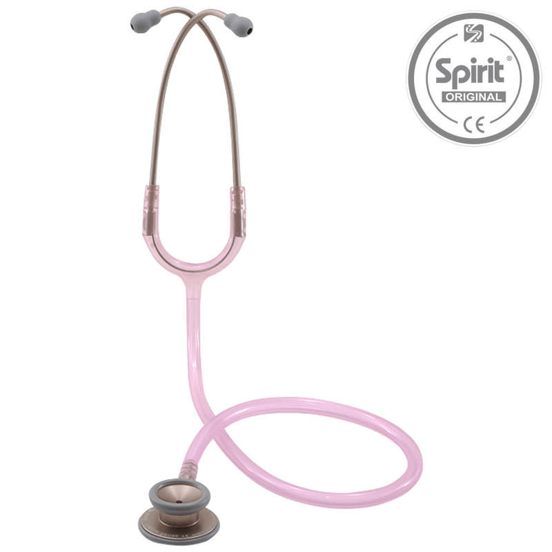 Estetoscopio-Pro-Lite---Spirit-–-Rosa-Transparente-–-Acabamento-Champagne---Adulto-Center-Medical
